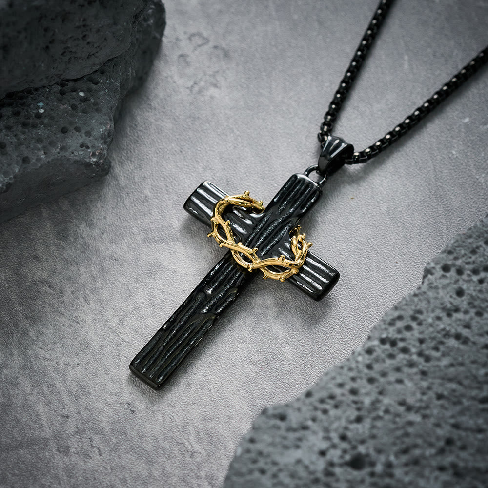 Jesus Crown Of Thorns Cross Sacred Protection Pendant Necklace