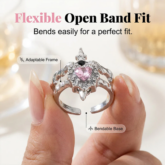 Vintage Sword Piercing Heart Ring – Adjustable, Pink Rhinestone, Gothic Edge
