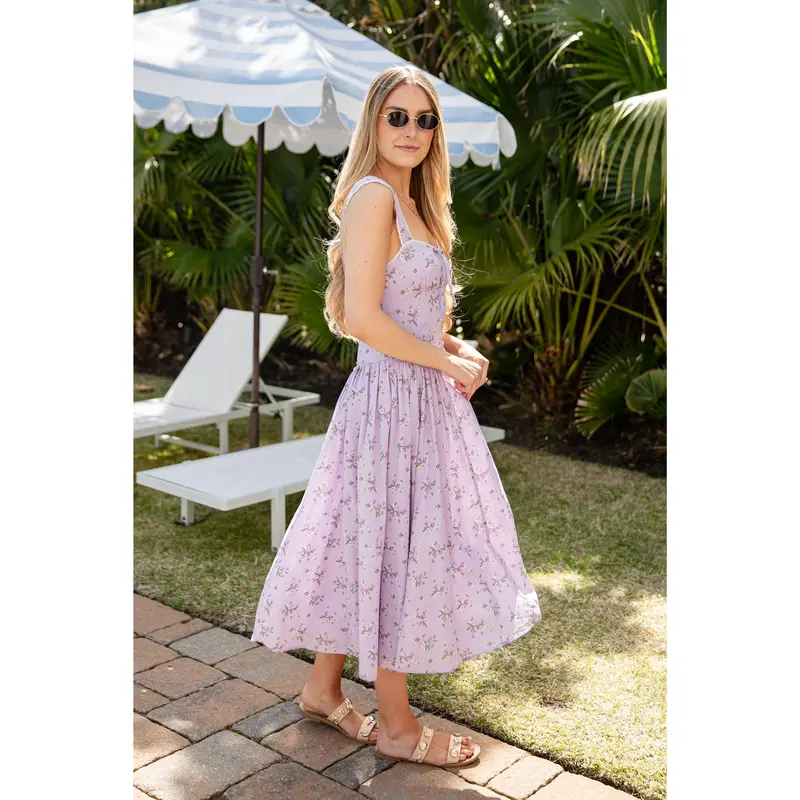 Meadow Bloom Lavender Floral Midi Dress