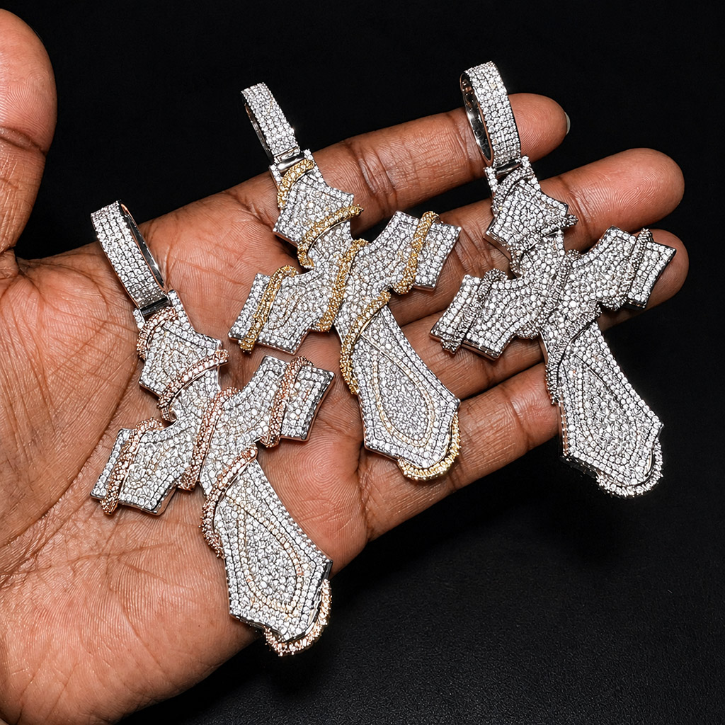 Iced Out Two-tone Thorn Cross Pendant