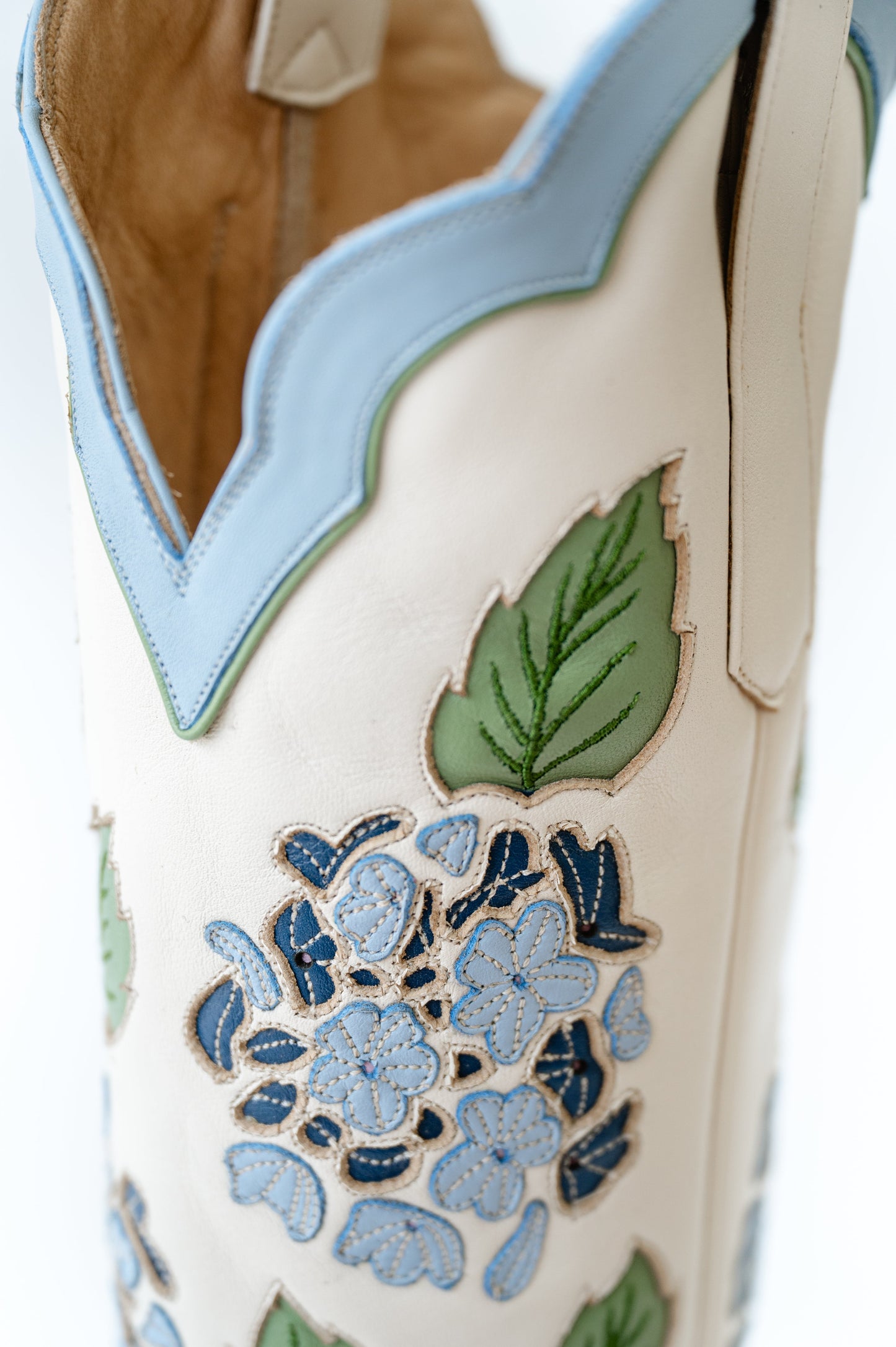 Blue Hydrangea Embroidered Ivory Boots