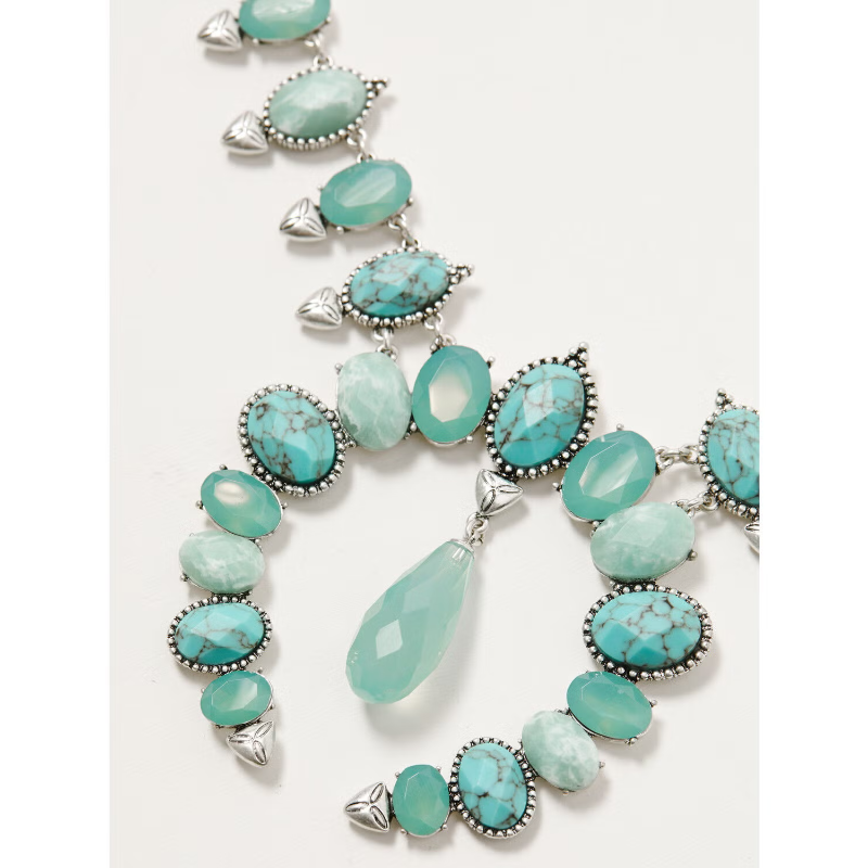 Blue Moonshine Squash Blossom Statement Necklace