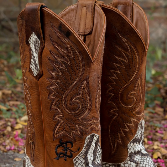Python Molurus Matte Natural Square Toe Boots