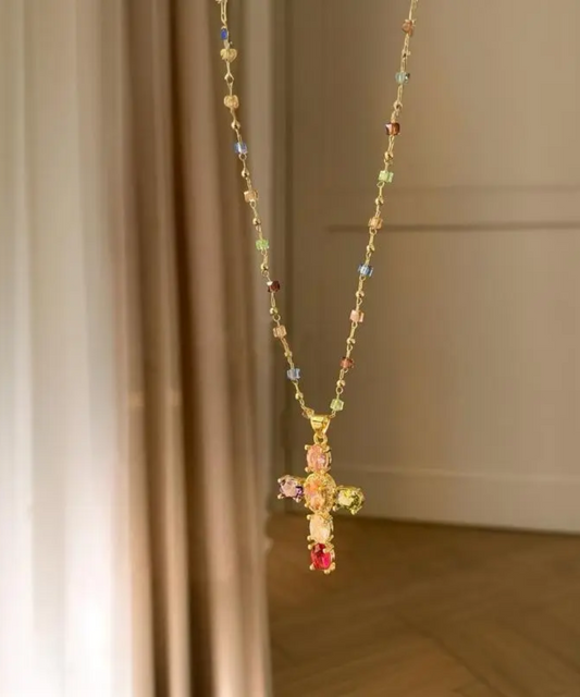 Rainbow Cross Pendant Necklace