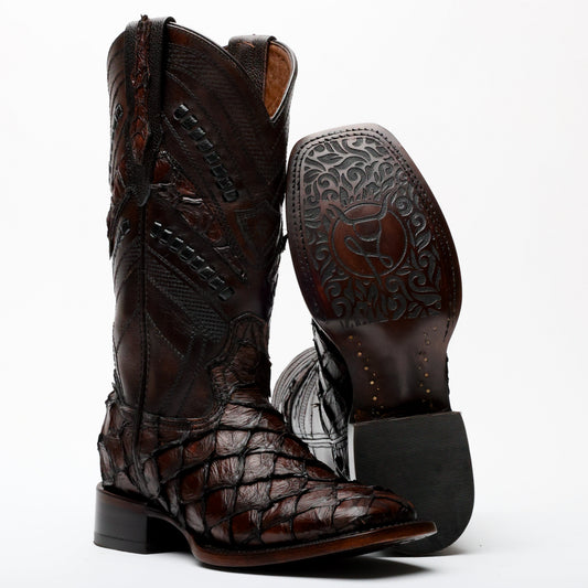 Handcrafted Espresso Pirarucu Boots - Square Toe