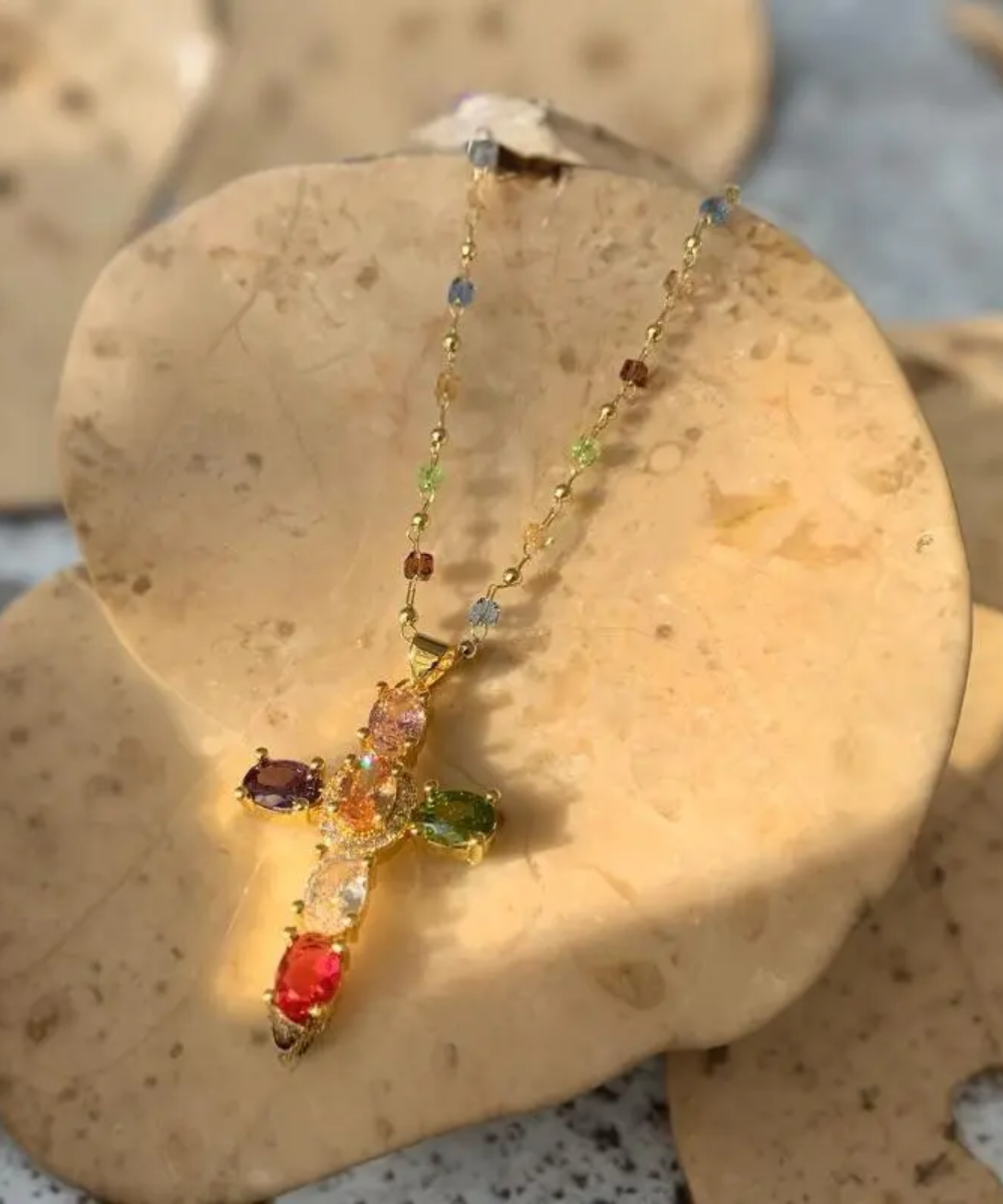 Rainbow Cross Pendant Necklace