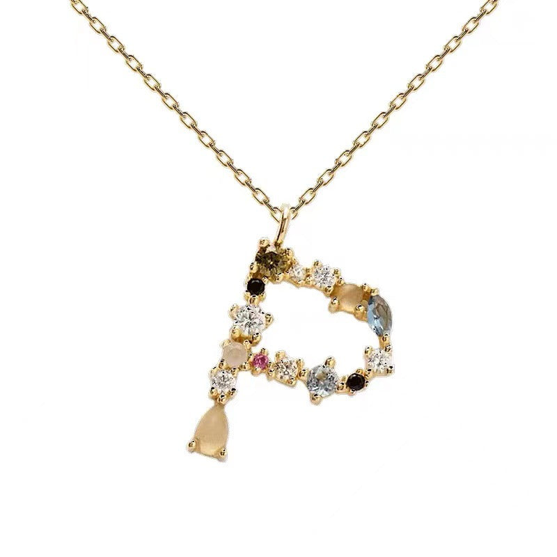 Colored Diamond Letter Necklace