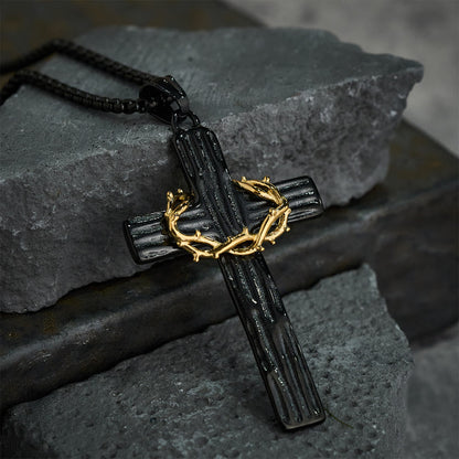 Jesus Crown Of Thorns Cross Sacred Protection Pendant Necklace