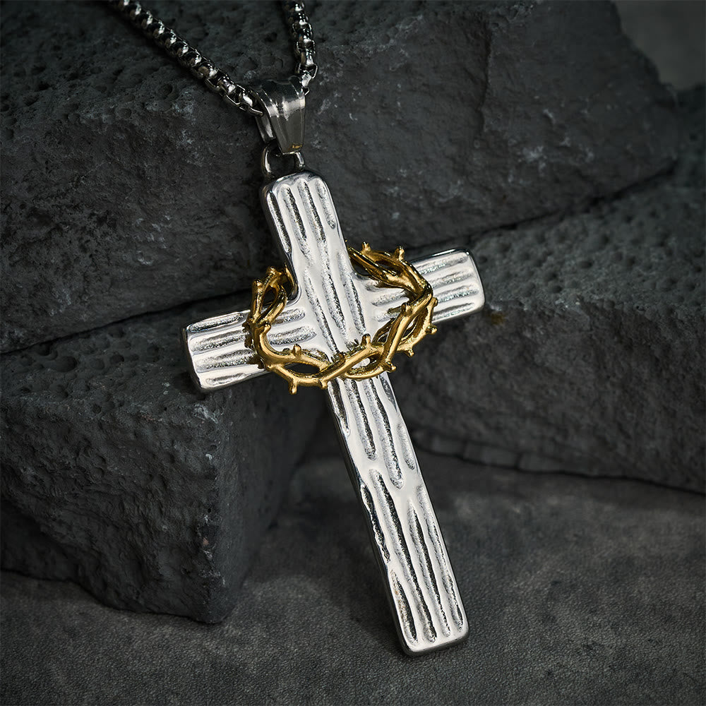 Jesus Crown Of Thorns Cross Sacred Protection Pendant Necklace