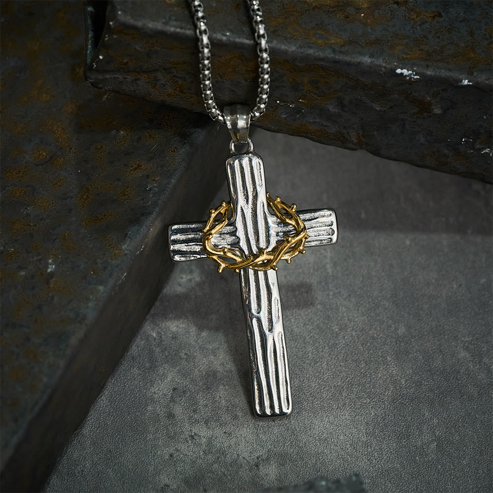 Jesus Crown Of Thorns Cross Sacred Protection Pendant Necklace