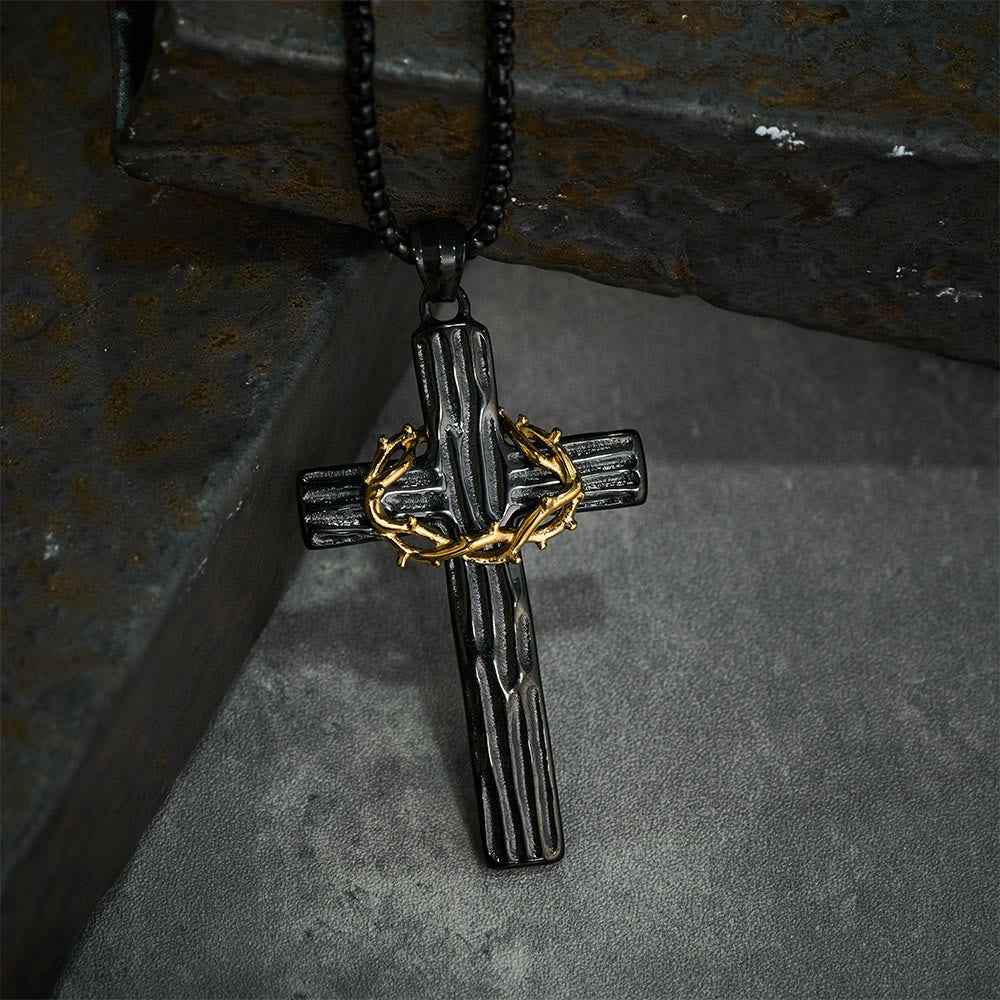 Jesus Crown Of Thorns Cross Sacred Protection Pendant Necklace