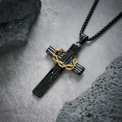 Jesus Crown Of Thorns Cross Sacred Protection Pendant Necklace