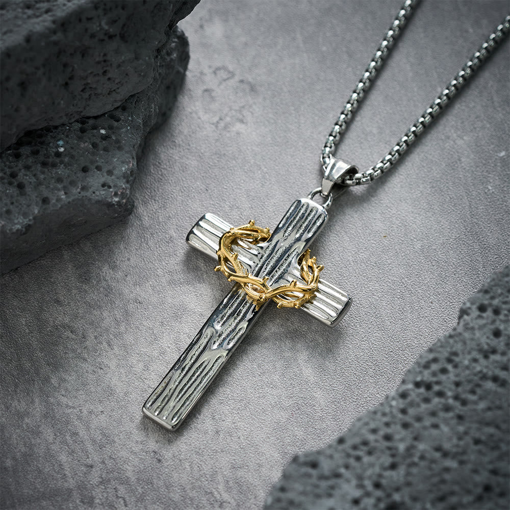 Jesus Crown Of Thorns Cross Sacred Protection Pendant Necklace