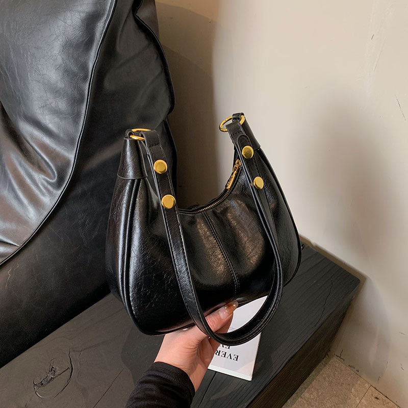 Women's Simple Solid Color Zipper Shoulder Bag