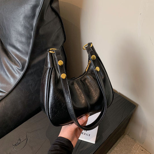Women's Simple Solid Color Zipper Shoulder Bag
