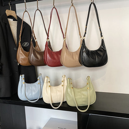 Women's Simple Solid Color Zipper Shoulder Bag
