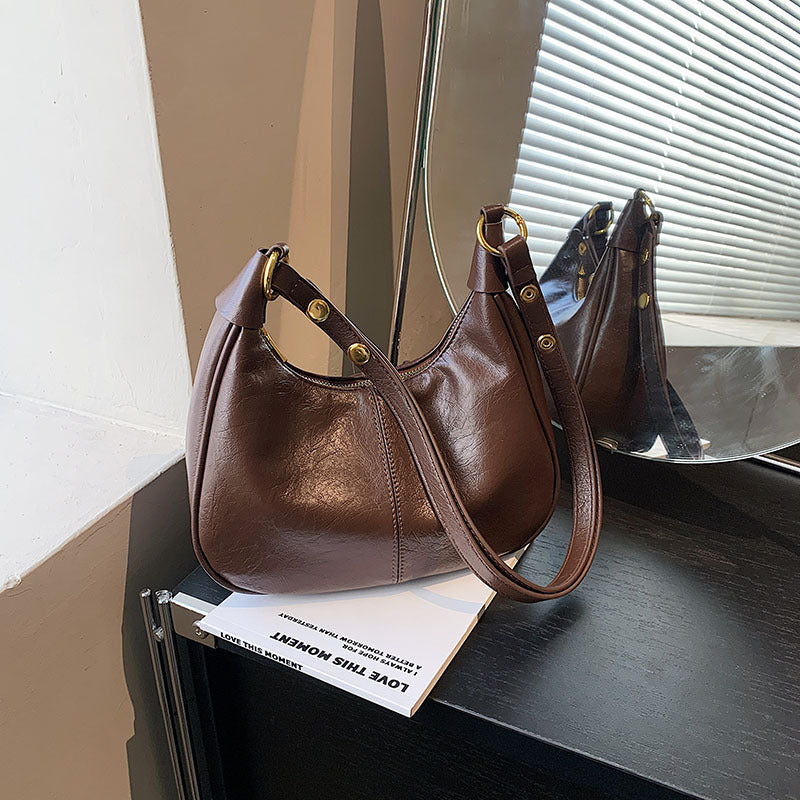 Women's Simple Solid Color Zipper Shoulder Bag