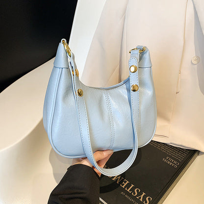 Women's Simple Solid Color Zipper Shoulder Bag