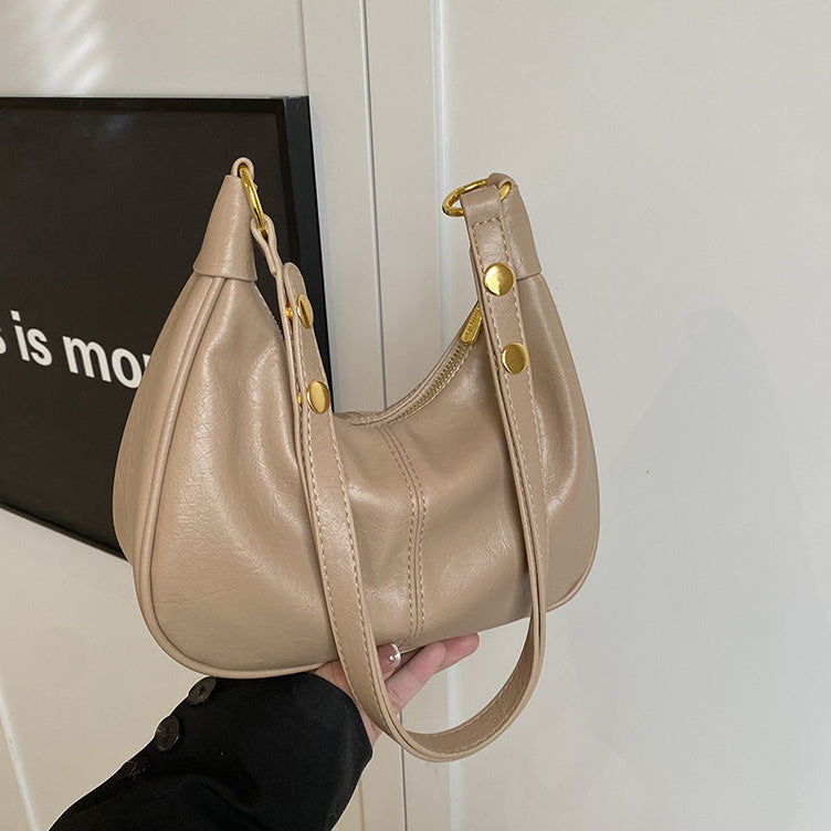 Women's Simple Solid Color Zipper Shoulder Bag