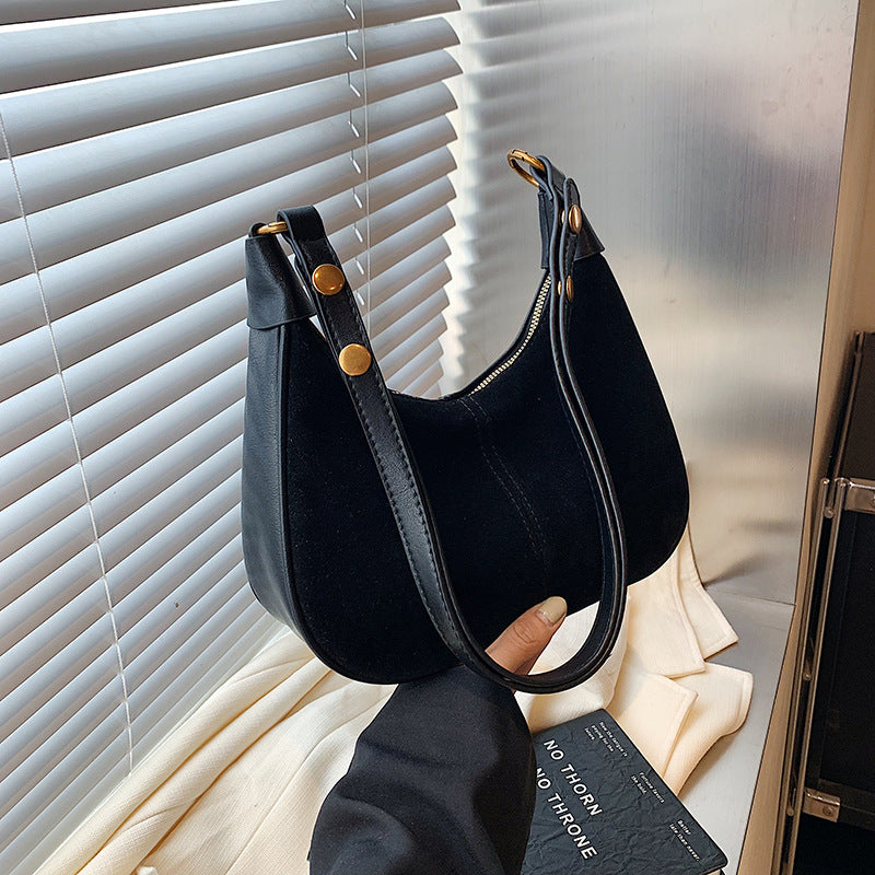 Women's Simple Solid Color Zipper Shoulder Bag