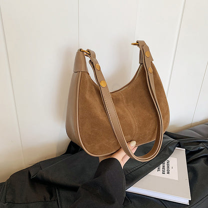 Women's Simple Solid Color Zipper Shoulder Bag