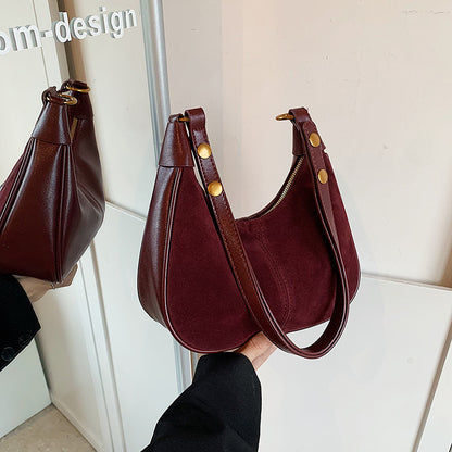Women's Simple Solid Color Zipper Shoulder Bag