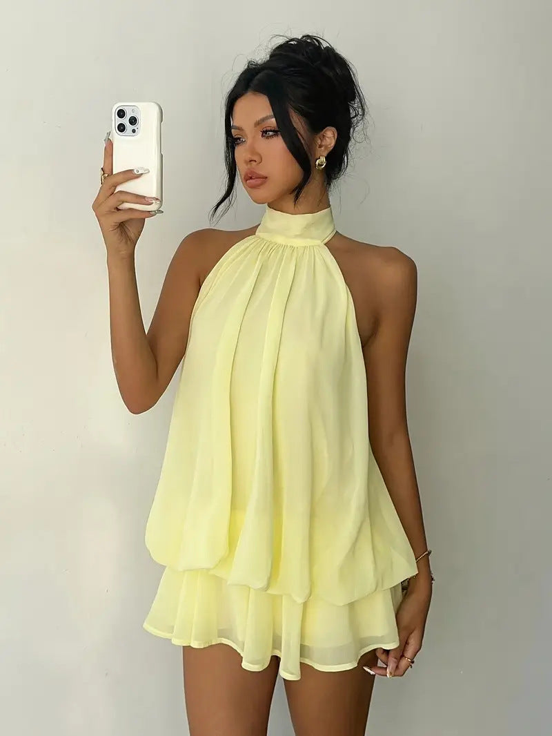 Women's Summer Party Halter Neck Tie Back Mini Dress