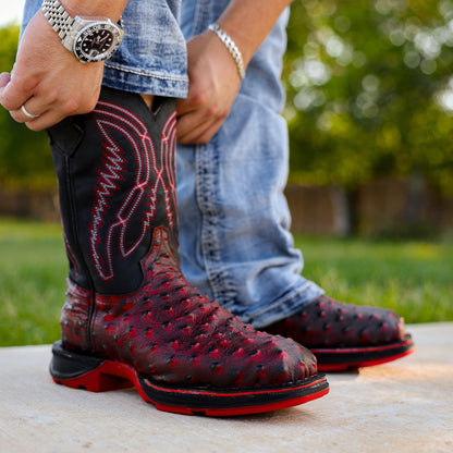 Black Cherry Ostrich Leather Boots With 3D Lightweight Sole - Composite Toe