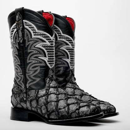 Grey Jumbo Pirarucu Leather Boots - Square Toe