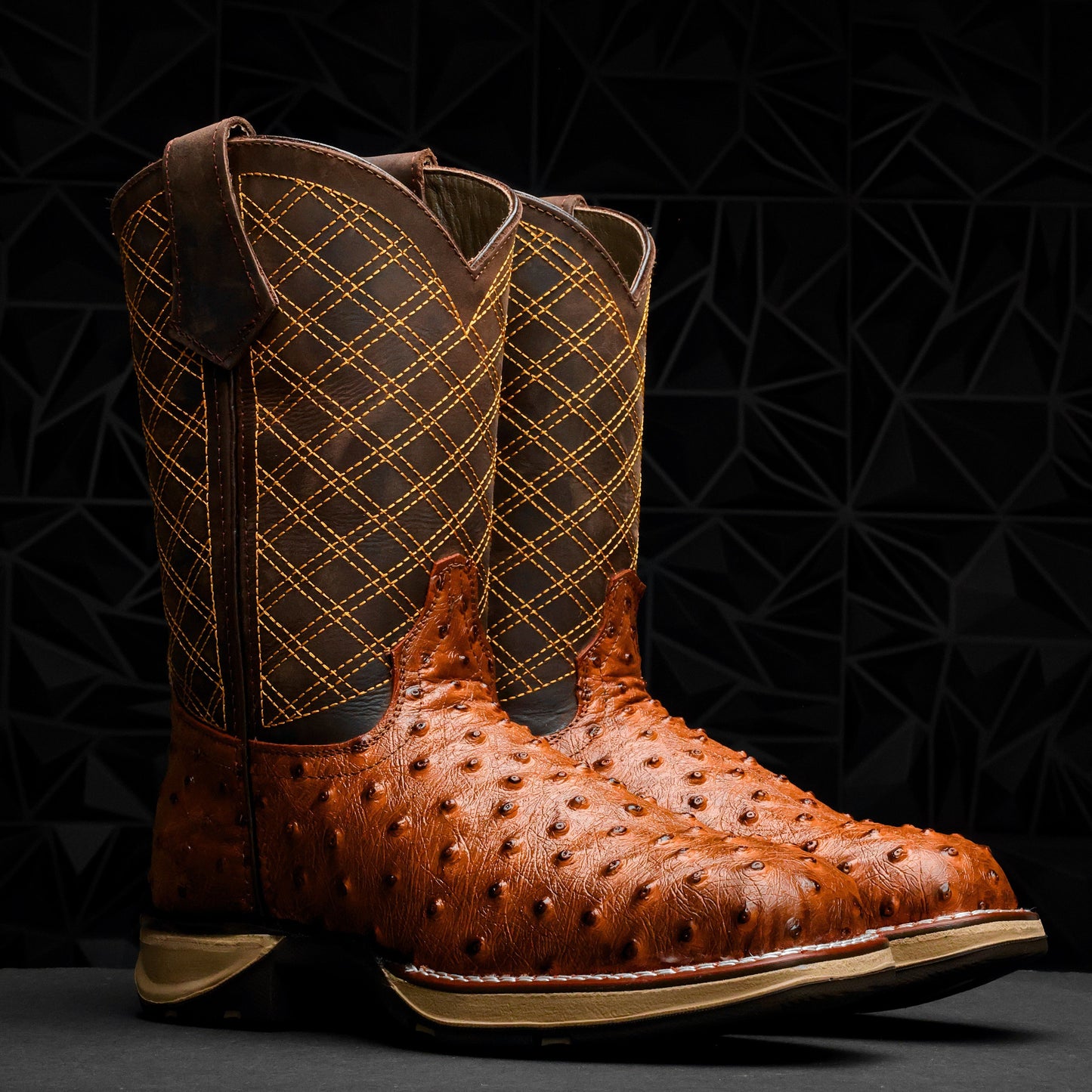 Cognac Ostrich Leather Boots - Composite Toe
