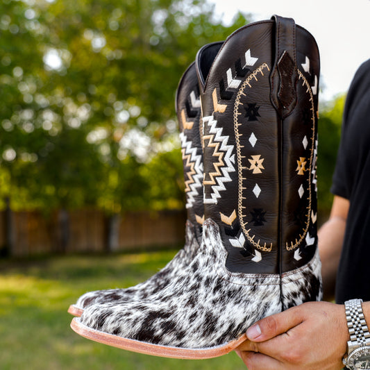Brown Cowhide Leather Boots - Square Toe