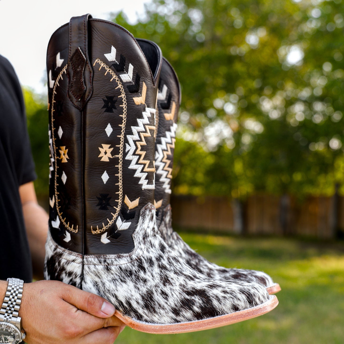 Brown Cowhide Leather Boots - Square Toe