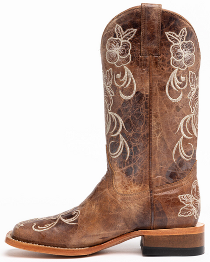 Floral Embroidered Western Boots - Broad Square Toe
