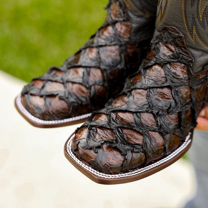 Brown Jumbo Pirarucu Leather Boots - Square Toe