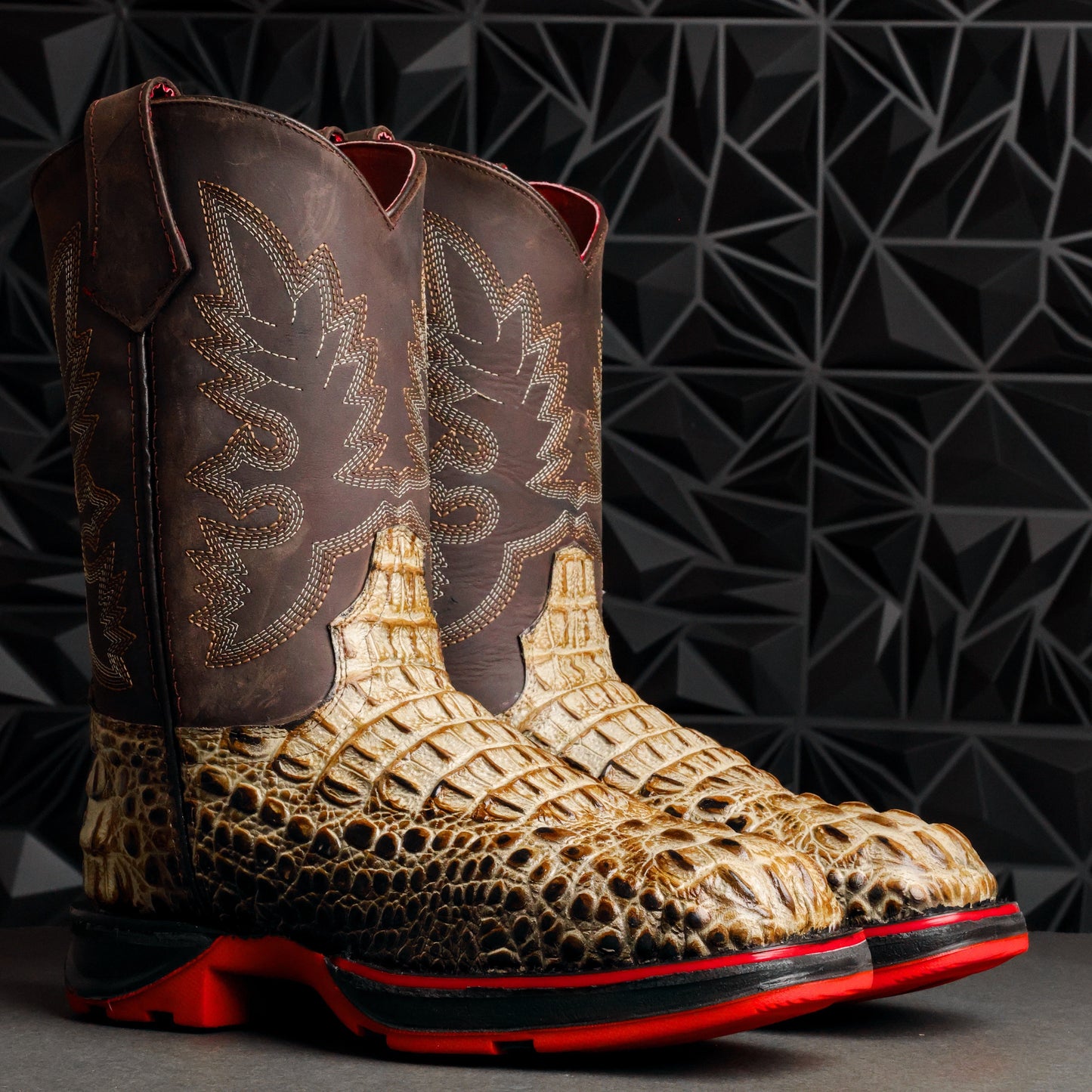 Desert Two-Tone Caiman Belly Leather Boots - 3D Sole Composite Toe