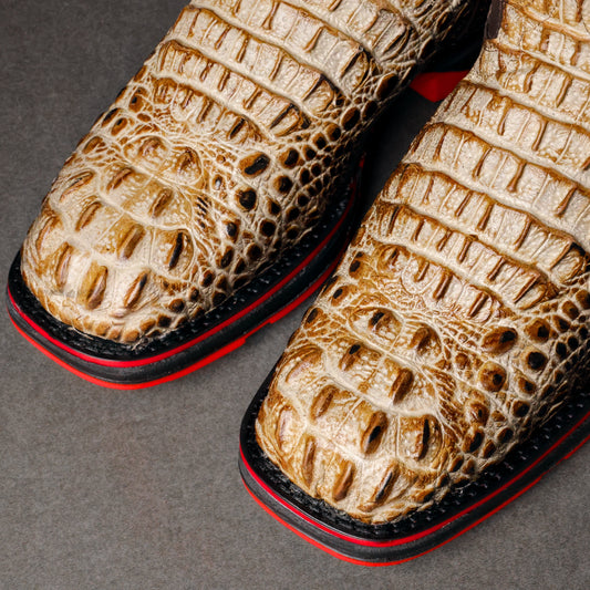Desert Two-Tone Caiman Belly Leather Boots - 3D Sole Composite Toe