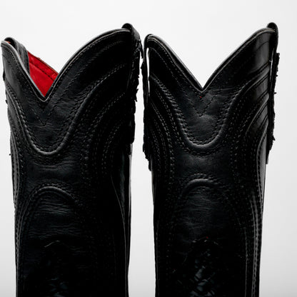 Black Basketweave Leather Boots - Square Toe
