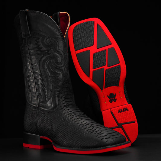 Matte Black Python Boots – Square Toe