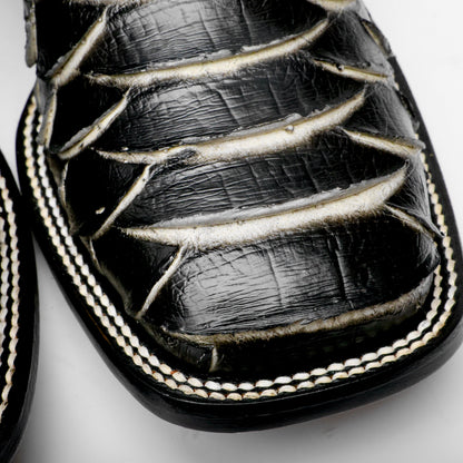 Black/White Jumbo Python Leather Boots - Square Toe