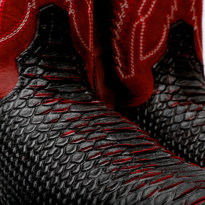 Black/Red Python Leather Boots With 3D Lightweight Sole - Composite Toe