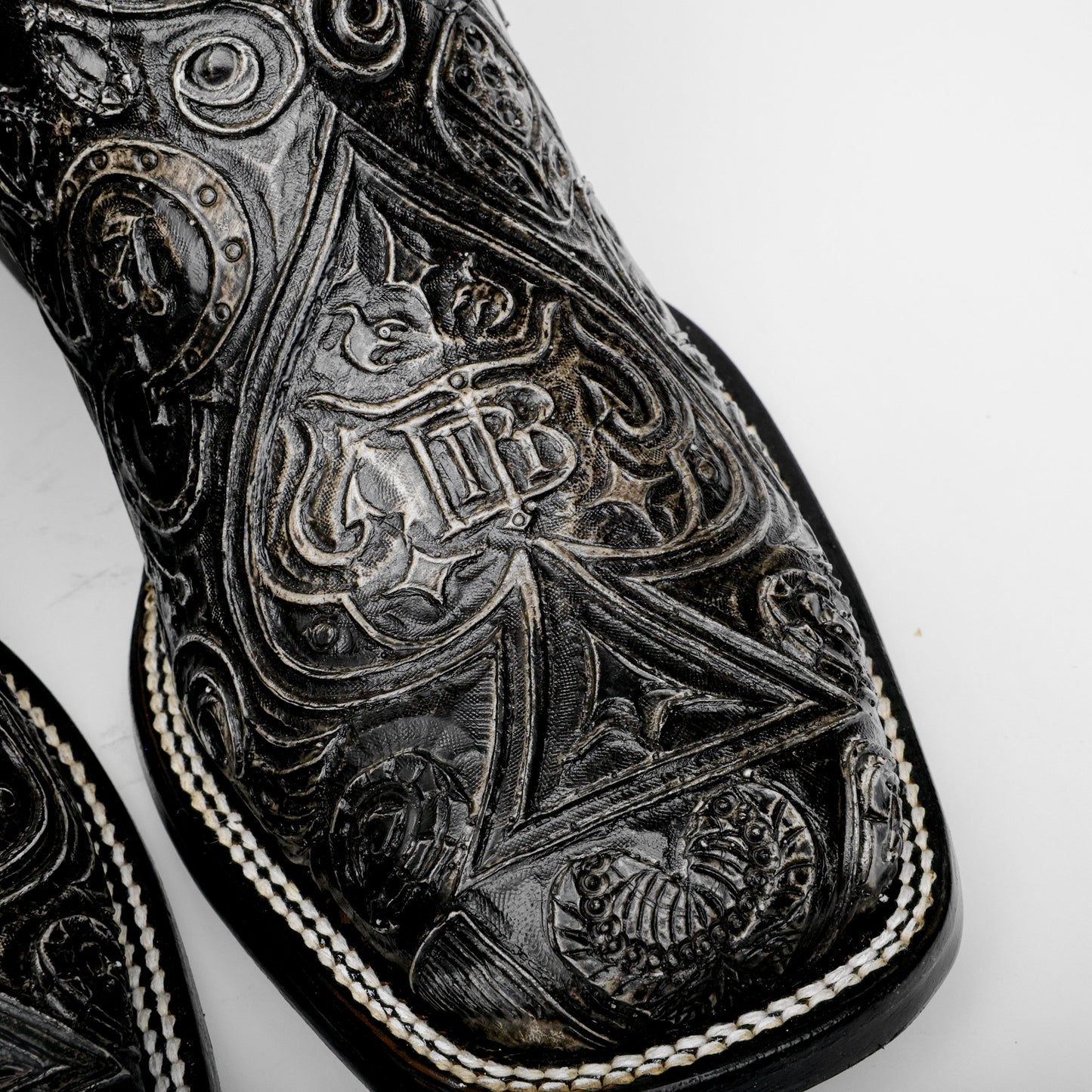 “Ace Of Spades” Grey/Black Leather Boots - Square Toe