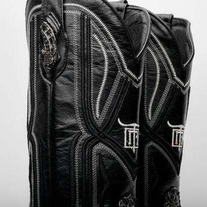 “Ace Of Spades” Grey/Black Leather Boots - Square Toe