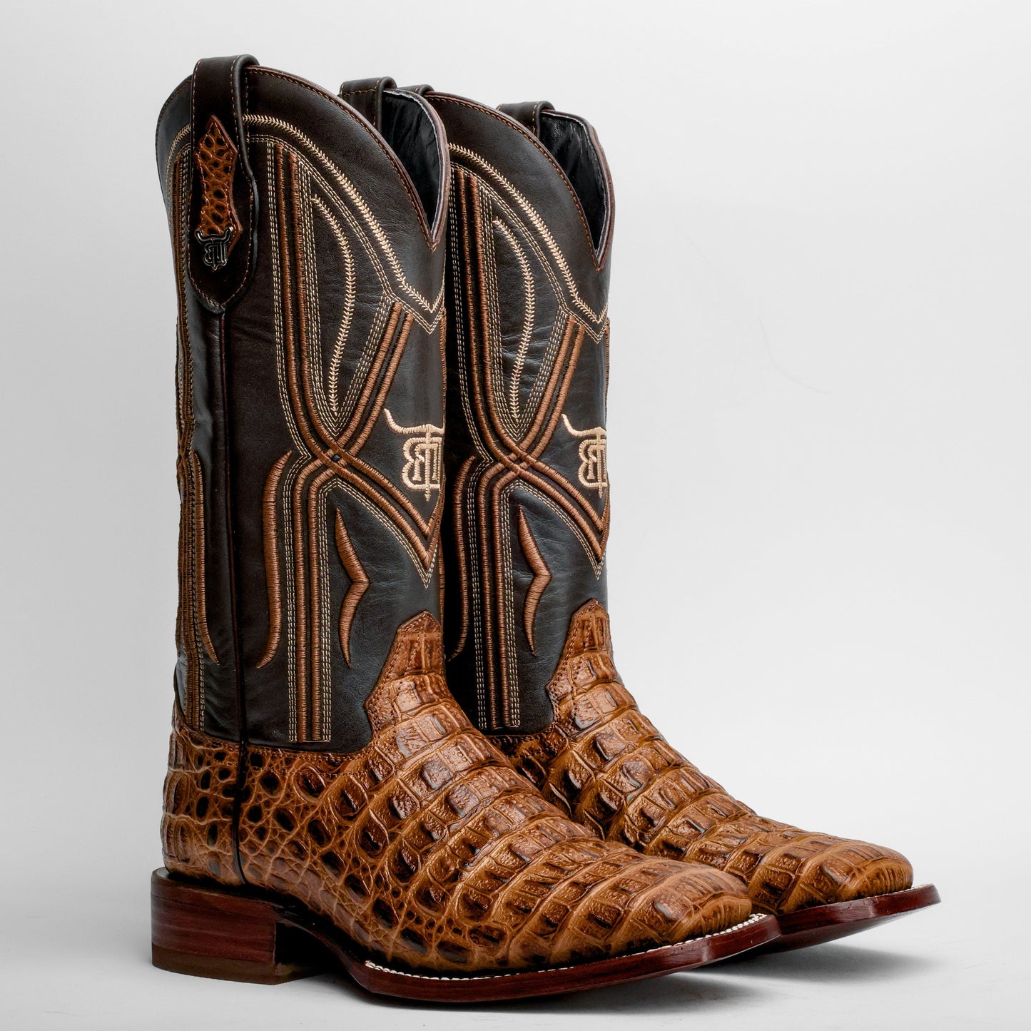 Honey Caiman Hornback Leather Boots - Square Toe