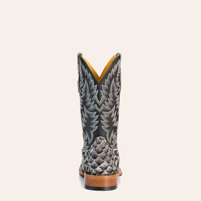 Men’s Gray Pirarucu And Black Wide Square Toe Exotic Cowboy Boots