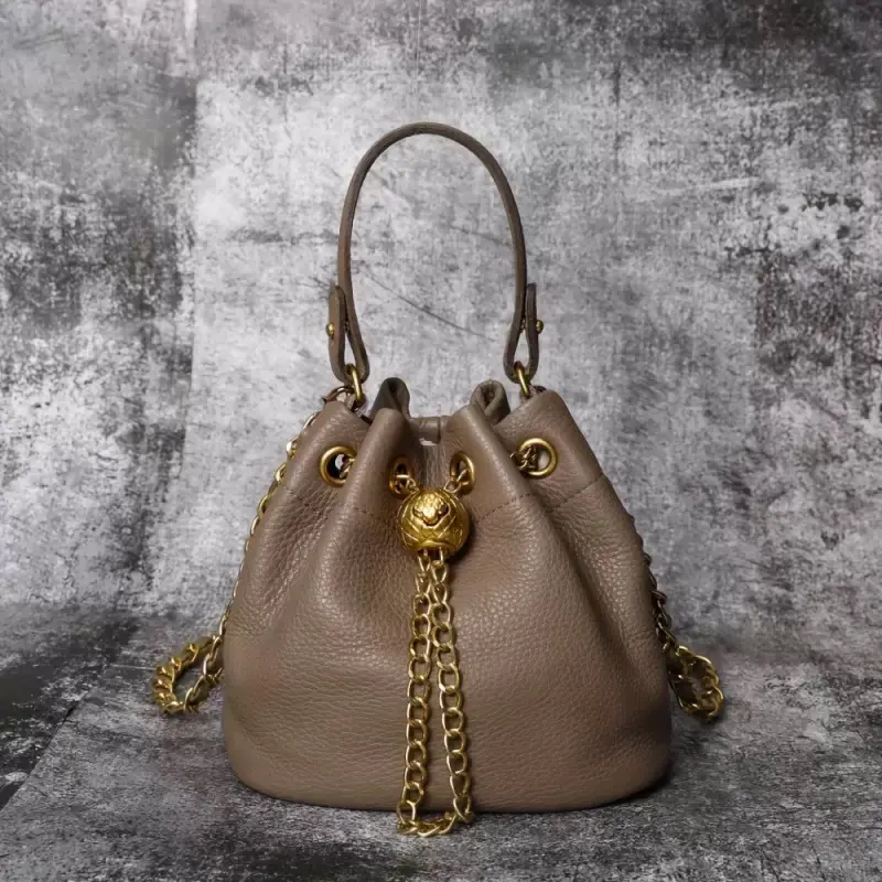 Ladies' First-Layer Cowhide Bucket Bag
