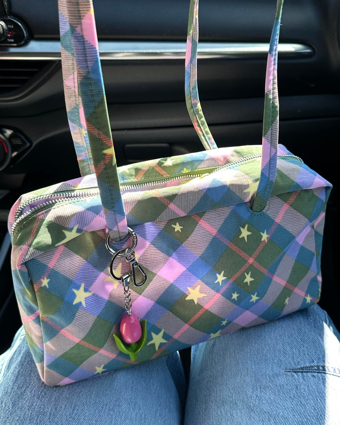 Nylon Bowler Bag - Green Star Plaid