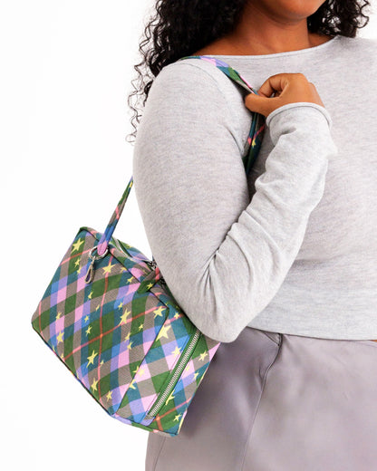 Nylon Bowler Bag - Green Star Plaid