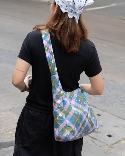 Nylon Shoulder Bag - Green Star Plaid