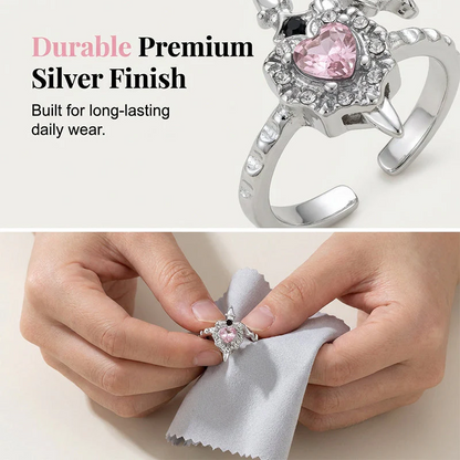 Vintage Sword Piercing Heart Ring – Adjustable, Pink Rhinestone, Gothic Edge