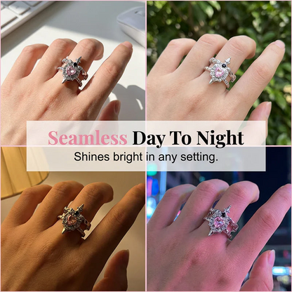 Vintage Sword Piercing Heart Ring – Adjustable, Pink Rhinestone, Gothic Edge